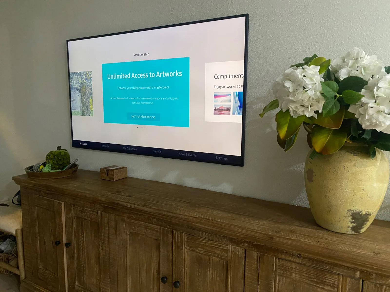 Mounted 55-inch Samsung Frame TV with in-wall cable concealment in Cupertino