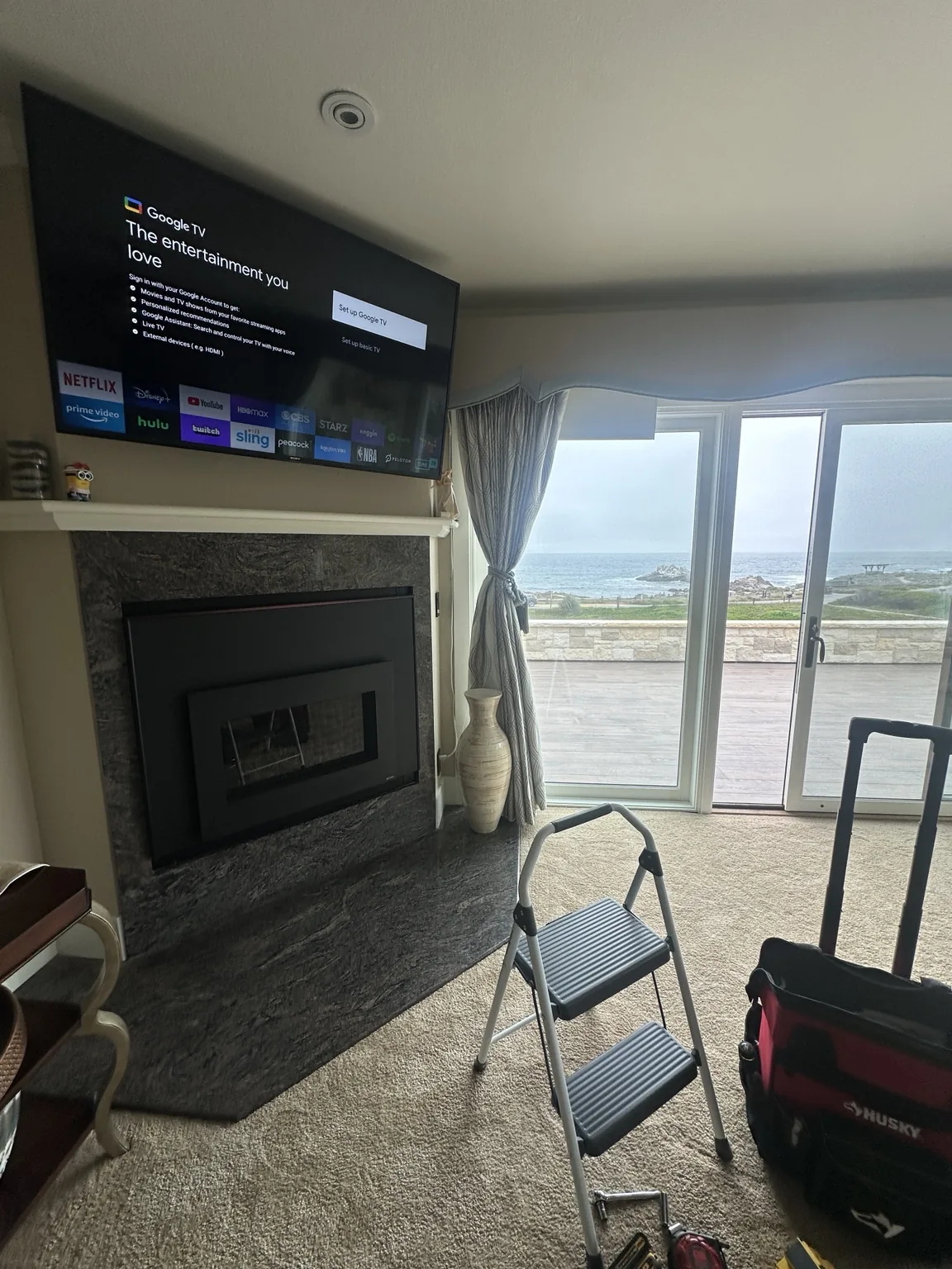 65″ Sony TV on a tilting mount in Pacific Grove, CA