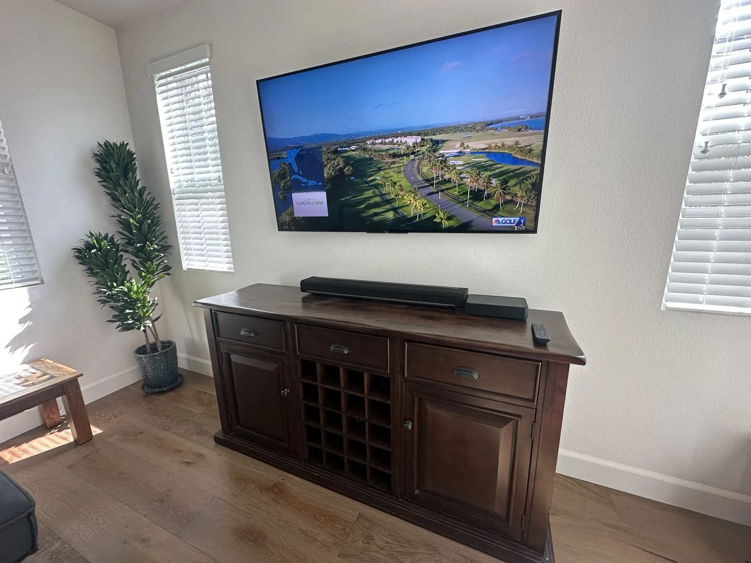 65-inch Sony TV with cables concealed inside the wall in San Jose