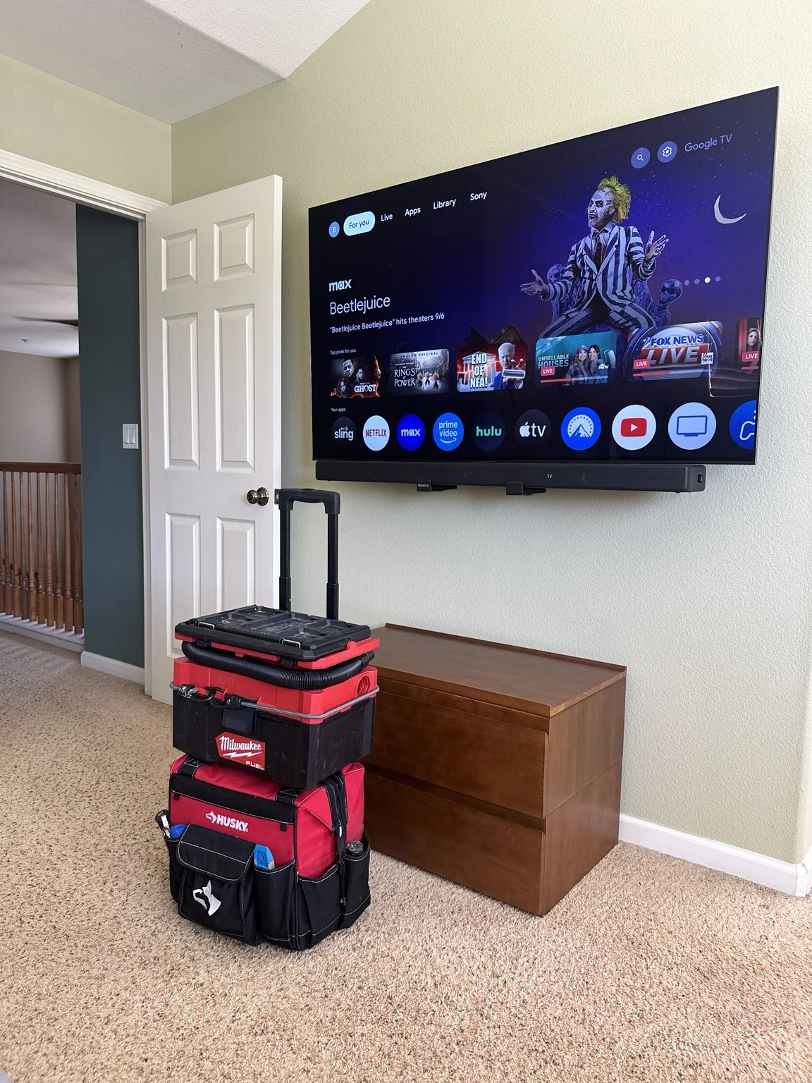 75″ Sony TV with a soundbar mounted directly underneath in Santa Clara, CA