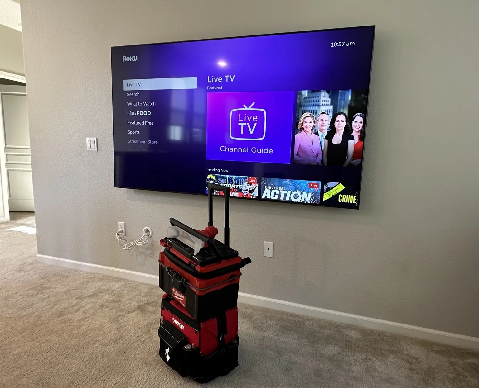 75″ Roku TV with in-wall cable concealment in Santa Cruz, CA